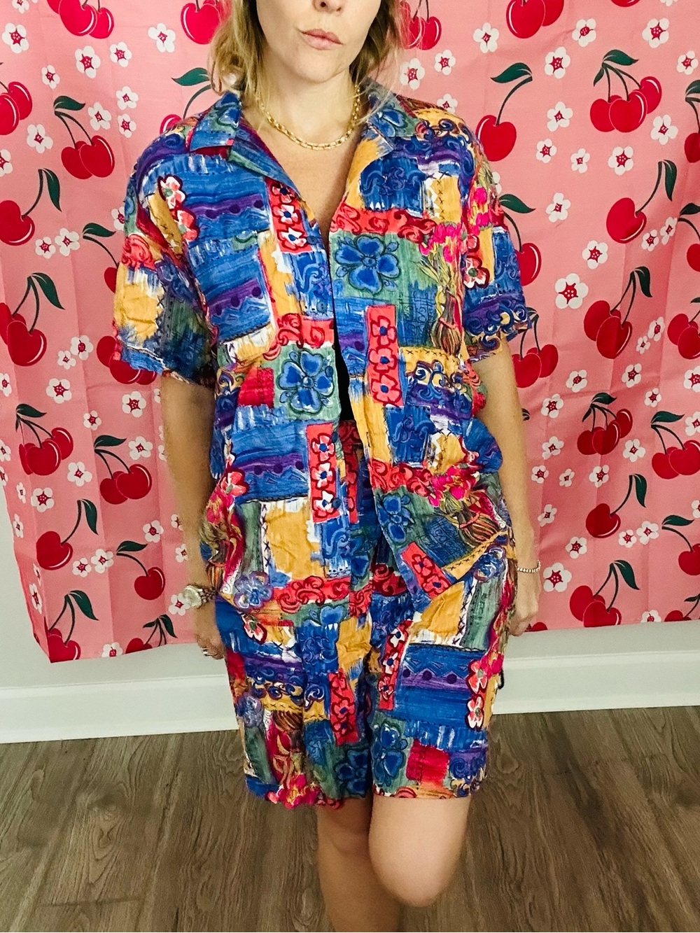Bette & Court Colorful Printed Golf Shirt & SHorts set